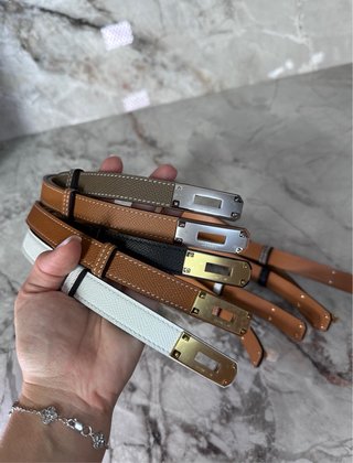 Cinturón Hermès Kelly Etoupe P. Plateada