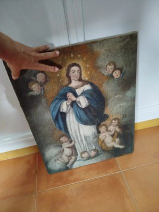 Antigua pintura lienzo La Inmaculada oleo