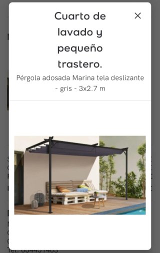 Pérgola adosada Marina tela gris 3x2.7m
