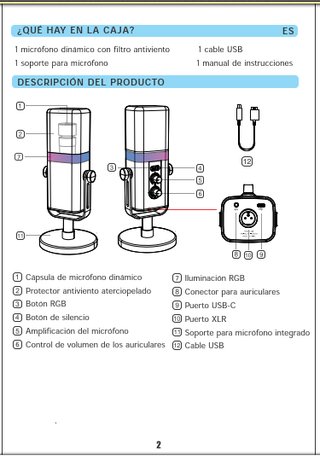 Micrófono USB/XLR con RGB para streaming y podcast