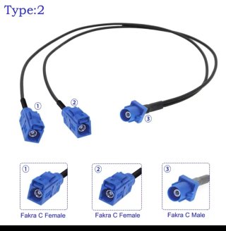 Cable GPS Fakra, 1 macho, 2 hembra