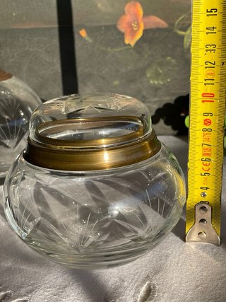 Set Tocador Vintage Cristal Tallado y Metal Dorado