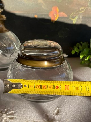 Set Tocador Vintage Cristal Tallado y Metal Dorado