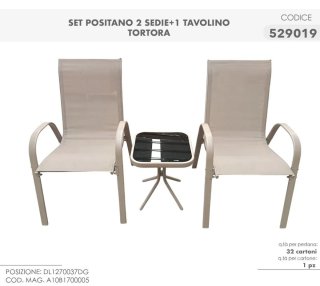 Set Positano 2 sedie + tavolino Tortora