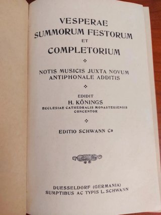 Vesperae Summorum Festorum et Completorium, 1914.