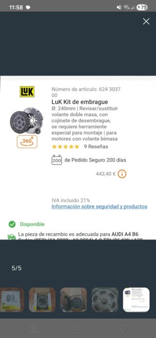 Kit Embrague LUK RepSet Audi A4 B6
