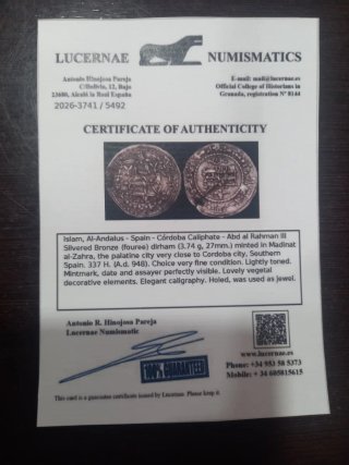 Dirham plata Califato Córdoba 337H abderraman III
