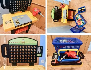 CAJA DE HERRAMIENTAS DE JUGUETE+ BANCO + CESTA CON