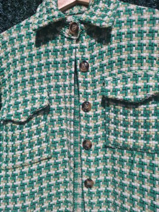 Chaqueta Tweed Larga Beige y Verde