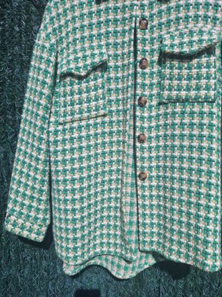 Chaqueta Tweed Larga Beige y Verde