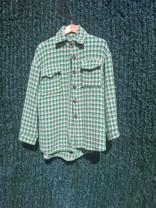 Chaqueta Tweed Larga Beige y Verde