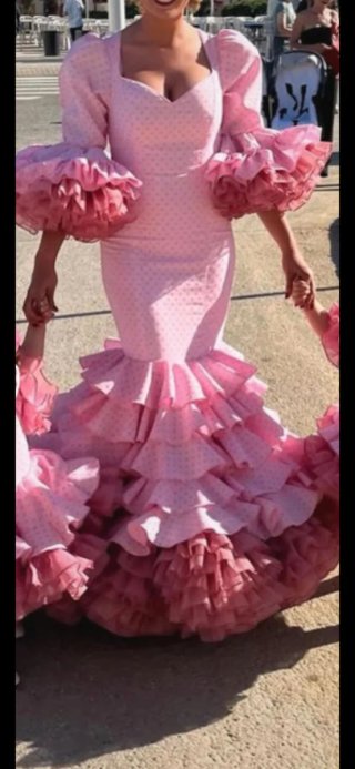 Vestido de flamenca rosa talla S