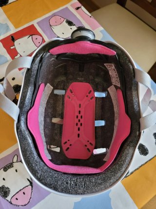 Casco bici niña rosa y blanco 52-55 cm