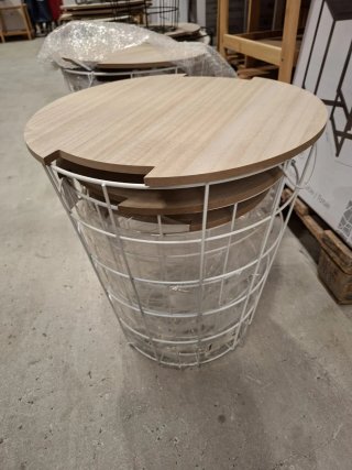 Mesa auxiliar/cesta metálica y madera