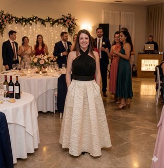 Vestido de fiesta o boda color beige y negro, M