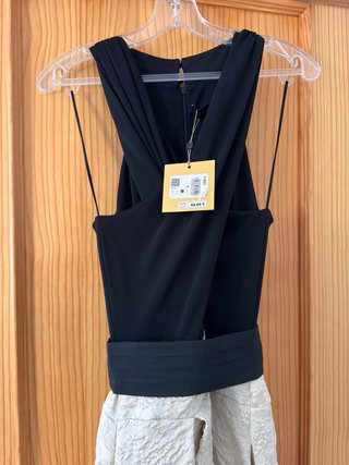 Vestido de fiesta o boda color beige y negro, M