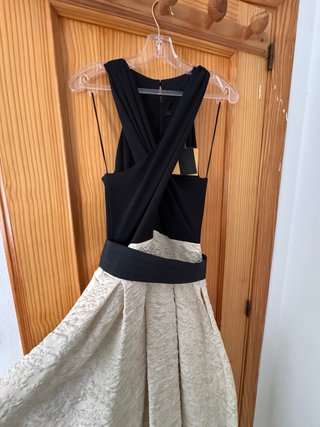 Vestido de fiesta o boda color beige y negro, M