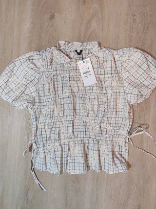 Conjunto Zara Top y Falda Cuadros Bordados Talla L