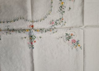 Copriletto Lino Ricamo Fiorentino Floreale