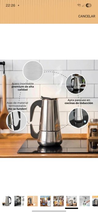 Cafetera Italiana Inducción 6 Tazas