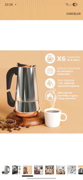 Cafetera Italiana Inducción 6 Tazas