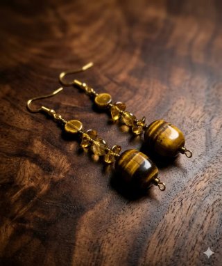 Orecchini con perle e pietra occhio di tigre