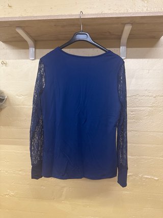 Maglia donna blu con pizzo scollo V elegante nuova