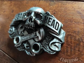 Fibbia Gear Head Teschio e Pistoni