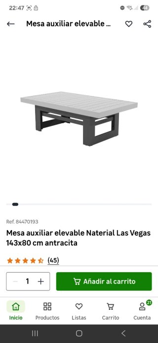 Mesa auxiliar elevable 143x80 cm gris