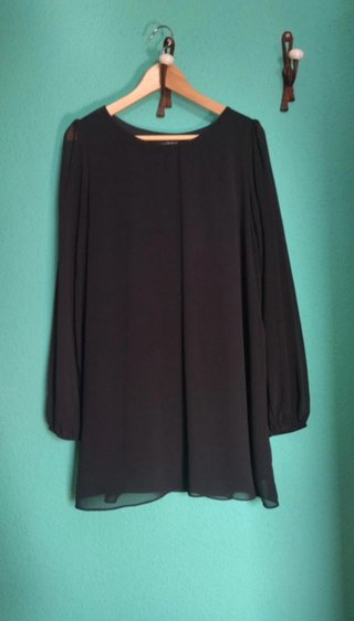 Vestido gasa negro forrado