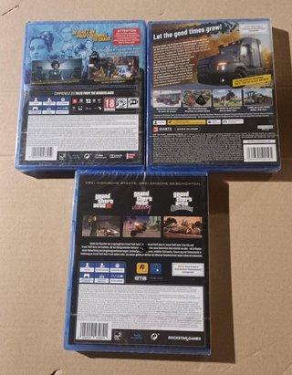 Confezione 3 Giochi PS4/PS5: Borderlands, Farming Sim, GTA