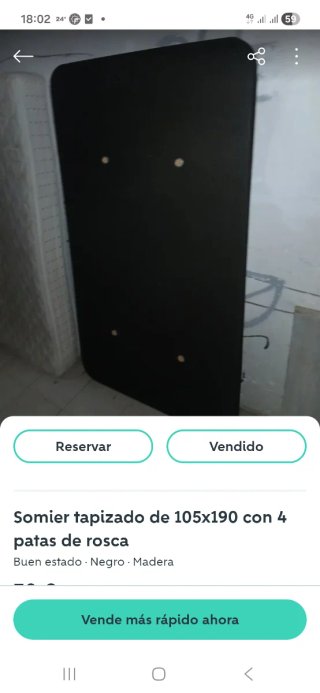 Somier 105x190 con cuatro patas de rosca