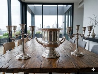 Candelabros y champanera de metal