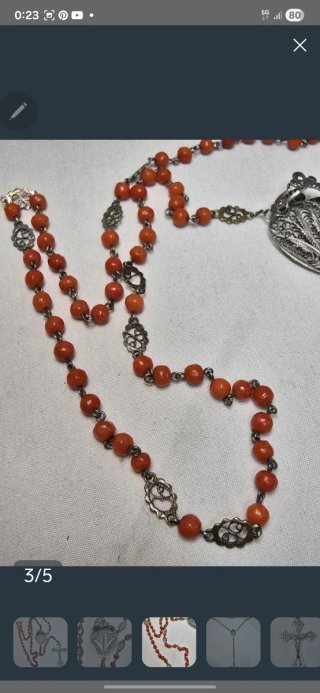 Rosario Coral y Plata Filigrana