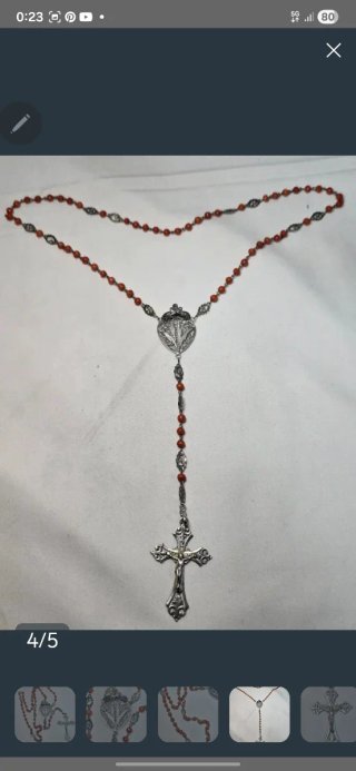 Rosario Coral y Plata Filigrana