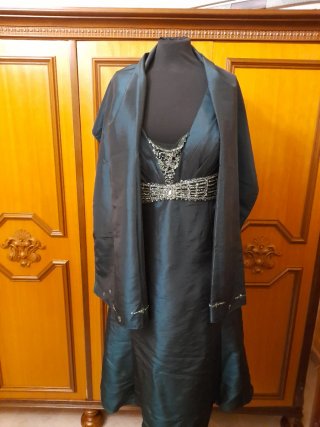 Abito elegante verde petrolio taffetà taglia 54