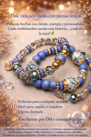 Conjunto de Pulseras Azules y Doradas