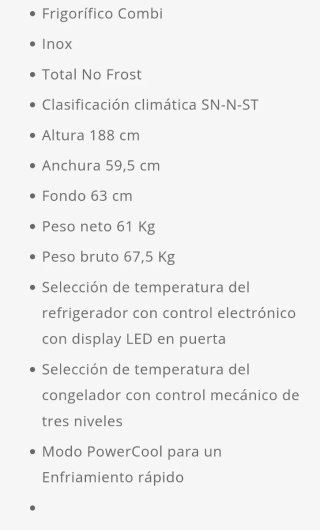 Frigorífico Combi Johnson JRC188ENX Inox nuevos