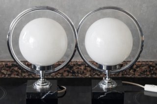 Pareja Lámparas Space Age Mármol opalina Años 70