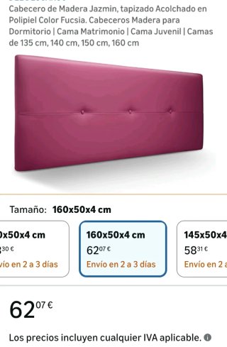 Cabecero tapizado Polipiel Rosa Fucsia