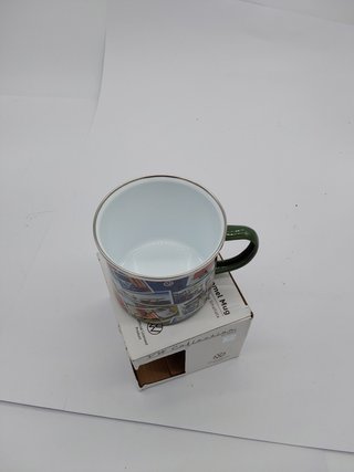 BRISA VW Collection - Volkswagen Taza Grande de Esmalte para cafété o Cappuccino T1-T3 Bus para Camping (500 ml/Sellos/Colorido)
