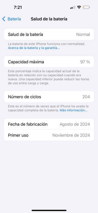 iPhone 15 negro - Salud Batería 97%