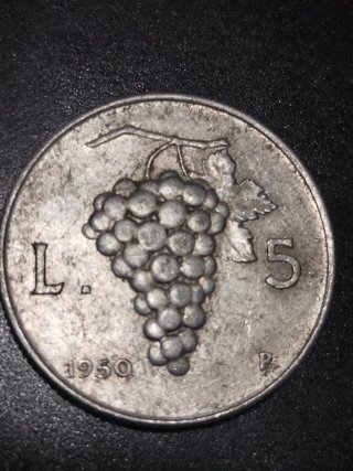 Moneda 5 Liras Italia 1950 Racimo Uvas