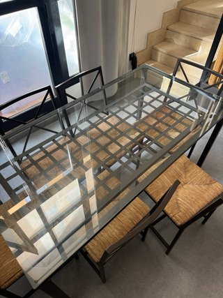 Mesa Comedor Cristal y Hierro Gris