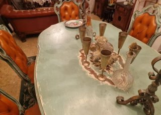 Mesa y 6 Sillas Nogal Macizo Pintado