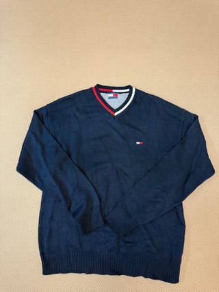 Jersey Tommy Hilfiger Vintage Azul Marino Cuello Pico - Estilo Old Money / Preppy