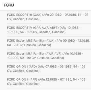 Ford escort y orion amortiguadores traseros 81 90