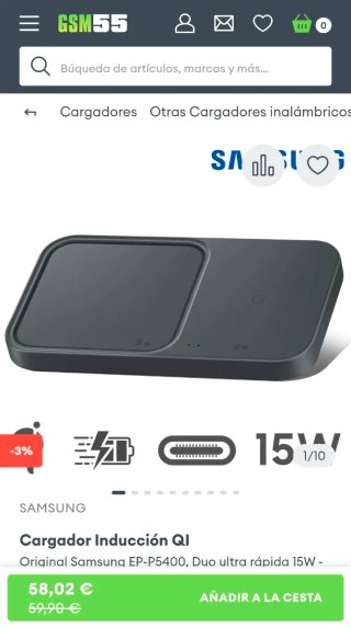 Cargador Inalámbrico Samsung Duo 15W