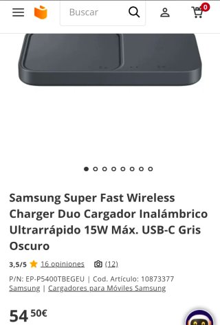 Cargador Inalámbrico Samsung Duo 15W