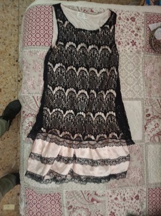 Vestido fiesta ceremonia encaje negro rosa